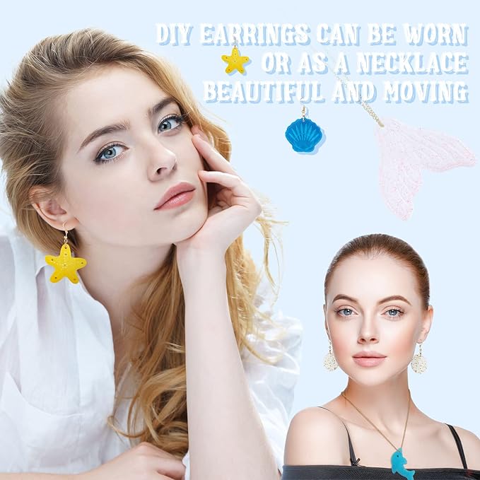 Patelai 4 Pcs Resin Earring Molds Irregular Shaped Earrings Silicone Mold for Epoxy Resin Dangle Drop Jewelry Making Kit for Women DIY Crafts Necklace Pendants Keychain(Mermaid Ocean)