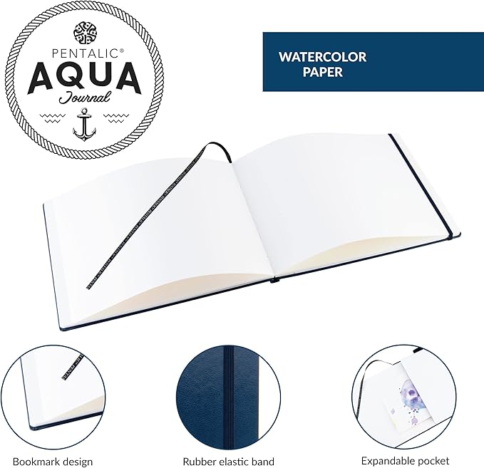 Pentalic 8.5" x 11" Aqua Journal, Watercolor, 48 Pages, Blue