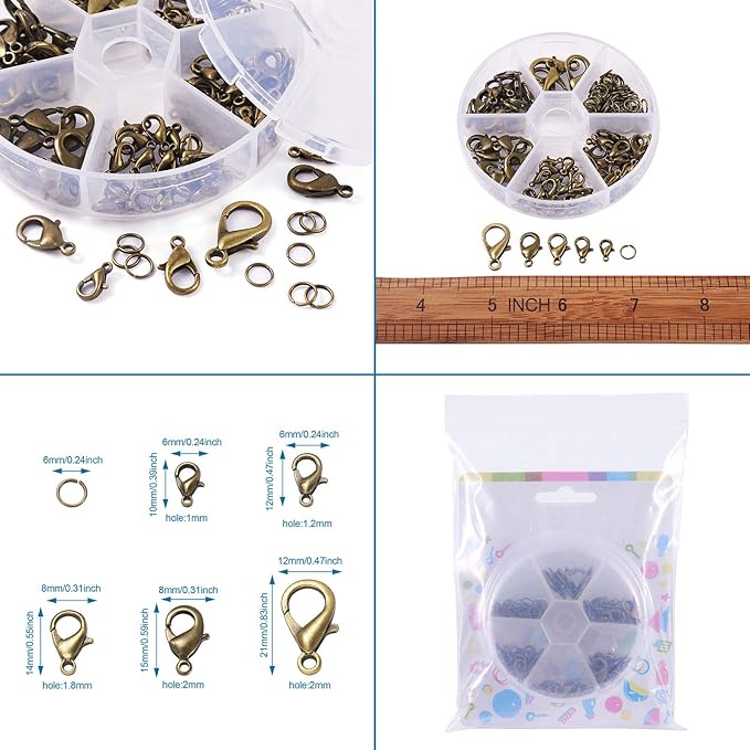 PH PandaHall Pandahall 1 Set Jewelry Making Kit with Zinc Alloy Lobster Claw Clasps and Open Jump Rings for Bracelet Necklace Jewelry Making (Antique Bronze), PALLOY-X0004-AB-NF-B-Yilisi