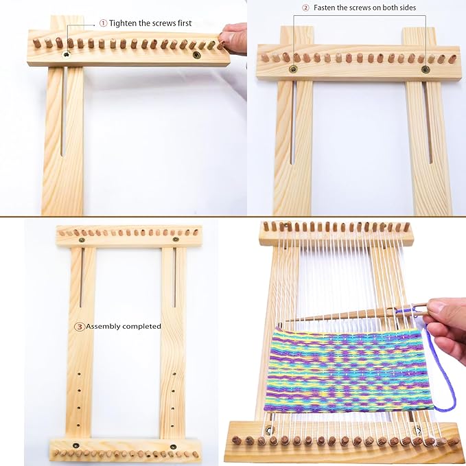 Luxiys Adjustable Tapestry Weaving Loom, Weaving Loom Kit, Wooden Weaving Kit, Small Expandable 3.5in to 11.8in, Great Knitting Looms for Beginners