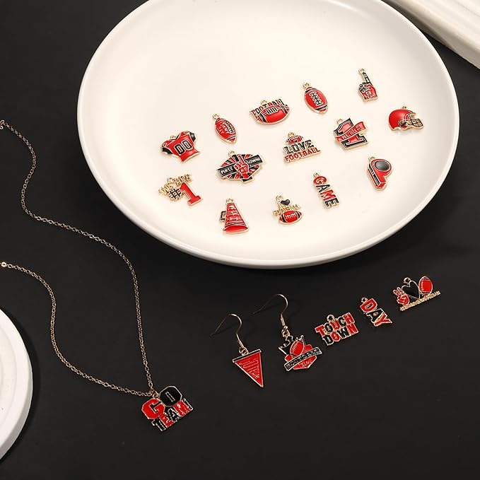 3000PCS+ Game Day Beads for Bracelets Making Red Black Clay Heishi Beads Pearl Acrylic Letter Bead Enamel Football Charms for Bracelet Earrings Necklace Making DIY Game Day Accessories (Red Black)