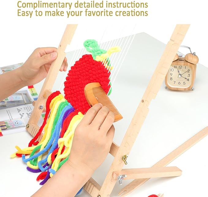 Weaving Loom for Beginners Adults/Kids and 1 Set of Weaving Works Complete Yarn Kit with Detailed Friendly Instructions, Parents and Children in The Holiday Experience Weaving Brings Fun_Apple
