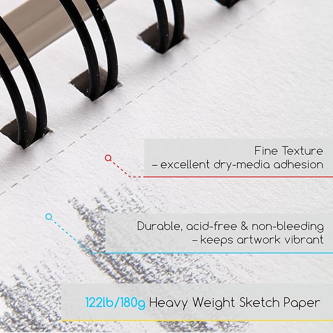 meeden 9"x12" sketchbook paper pad: 122lb/180gsm spiral bound art sketch book with diy cover for artists adults - 60 sheets heavy weight hardcover sketch drawing paper for painting sketching writing