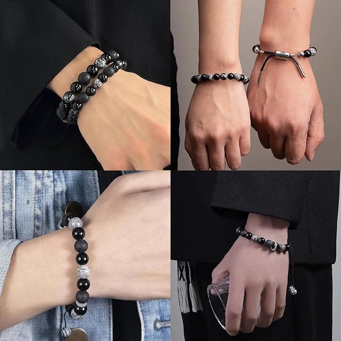 Songxi 300PCS Black Stone Beads Bracelet Making Kit, 8mm Round Loose Crystal Gemstone & Glass Beads for DIY Jewelry Making