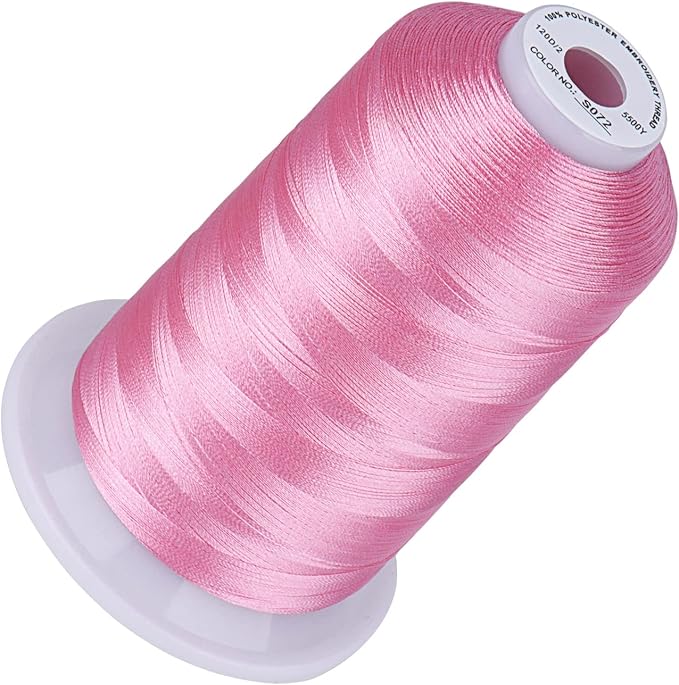 Simthread 5500Yds Embroidery Thread, 5000M High-Yardage 40WT 100% Polyester Thread – 170+ Vivid Colors, High-Speed Rated – Compatible with Brother, Singer, Janome & More - Soft Pink S072