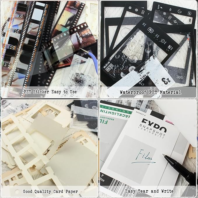 Diuhofart 94Pcs Scrapbooking Supplies Kit, Old Film Strips Photo Frames for Junk Journal Supplies, Scrap Booking Cutouts Papers Scrapbook Materials, Quote Stickers for Journaling, Collage