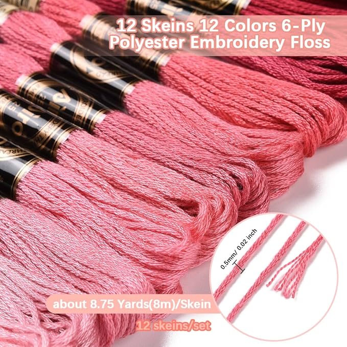 12 Skeins 105 Yards Gradient Red Embroidery Floss Cross Stitch Threads Polyester Knit String Friendship Bracelet Yarn for Sewing Making Jewellery Making Holiday Decorations DIY Projects