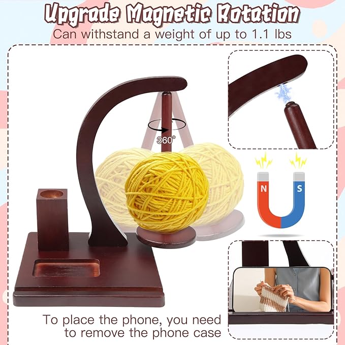 Magnetic Yarn Holder for Knitting and Crocheting,Wooden Crochet Yarn Holder,Crochet Yarn Holder with Crochet Hooks Knitting Tools for Knitting Lovers