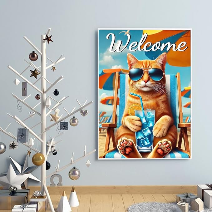 EIBEILI Cat Diamond Painting Kits for Adults, 5D Diamond Art Kits for Beginner, DIY Full Drill Round Diamond Dots Gem Art and Crafts for Home Decor and Gift 12x16 Inch