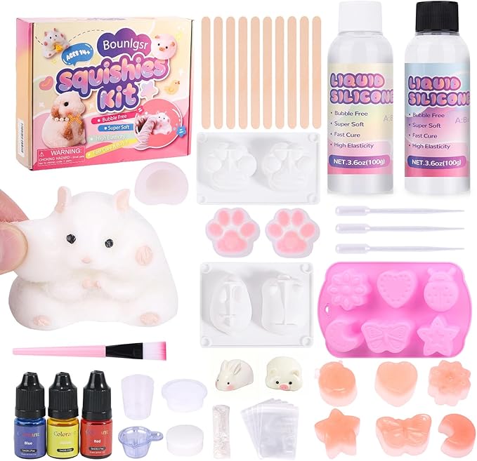 Taba Squishy Kit, Taba Squishy Making Kit for Beginner - 7oz 1:1AB Squishies Gel Set with 10 Mold, Guide, Flocking Powder for DIY Your Own Squishies for Stress Relief Gift for Adults&Kids