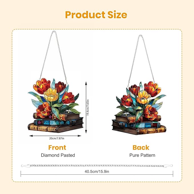 EOBROMD Diamond Hanging Art Kits for Adults, Book Suncatcher Diamond Art Painting Flower, DIY Special Shaped Rhinestone Kits for Adults, Window Pendants Home Garden Wall Hanging Ornament