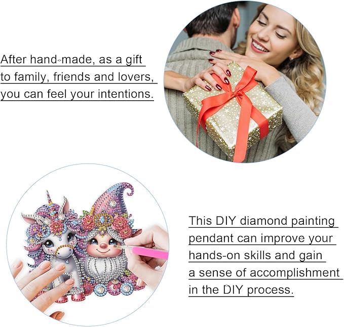 JISHSHAY 2 PCS Diamond Painting Pendant Gnome Dwarf Unicorn Diamond Art Wind Chimes Special Shaped Crystal Suncatcher Diamond Art Ornaments Diamond Painting Hanging for Garden Wall Door Window Decor