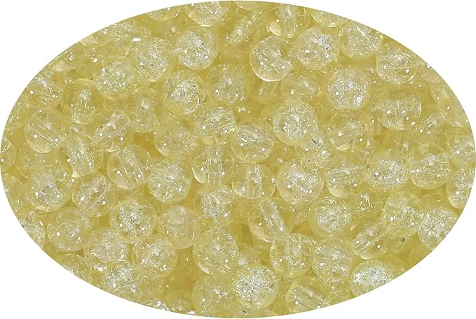 1050pcs Yellow Crackle Glass Beads Handcrafted Round Lampwork Smooth Loose Beads for Bracelet & DIY Jewelry Making 6mm