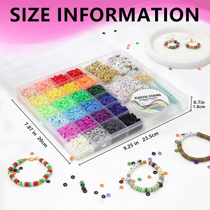WANSPOORTS 6000+pcs 24Color Polymer Clay Beads Charms Friendship Bracelet Necklace Earring Jewelry Making kit, Accessories for Arts Crafts DIY Gifts for Women Girls