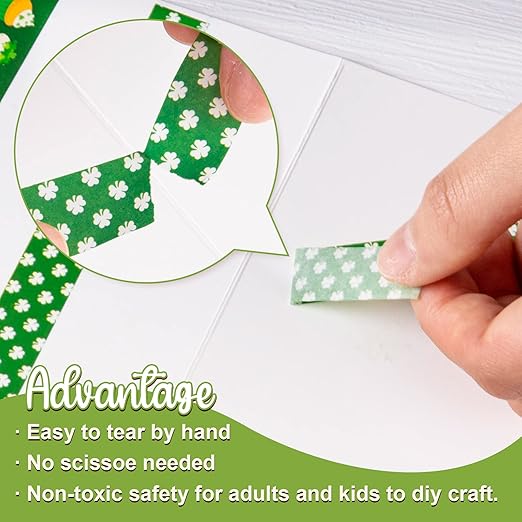 Whaline 12 Rolls St. Patrick's Day Washi Tape Green Shamrock Washi Masking Tapes 15mm Clover Plaids Lucky Holiday Paper Tape Sticker for Irish Party Scrapbook Gift Packing DIY Craft Decor, 16.4Ft