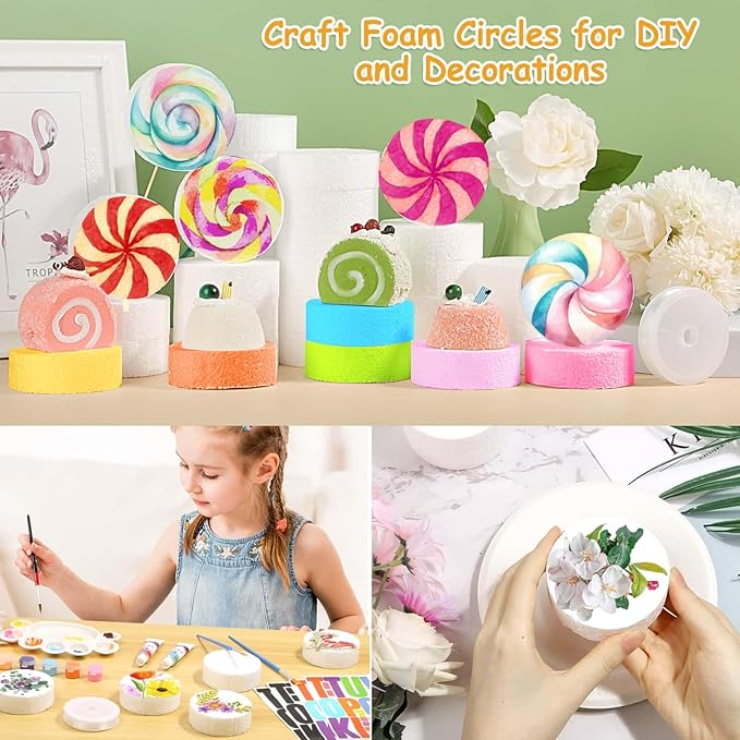 36Pcs Craft Foam Circles with Letter Stickers, Long Needles and Fishing Line for Bracelet Banner Garlands 3 Inch Round Foam Discs for Birthday Party Decorations, Sculpture, Art and Crafts Supplies