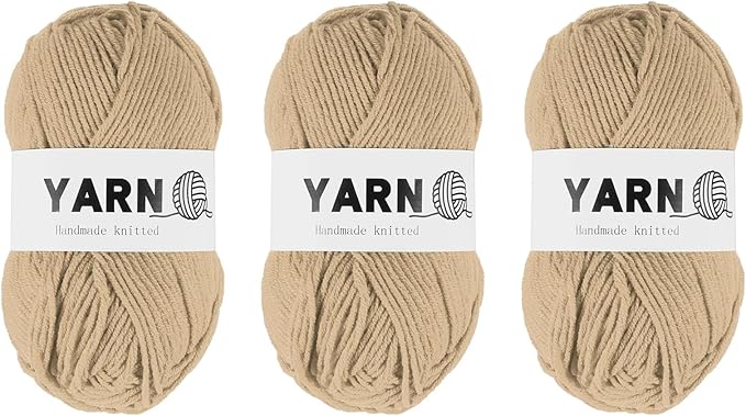 3Pcs Light Brown Acrylic Yarn 400 Yard 4 Ply Soft Crochet Yarns Sport Weight Yarn,[for DIY Crocheting Knitting Craft Blankets Hats]-150g