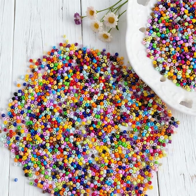 Rainbow Color 3mm Seed Beads, 5200Pcs Glass Seed Beads Kit with Storage Box for DIY Necklace Bracelet Crafts