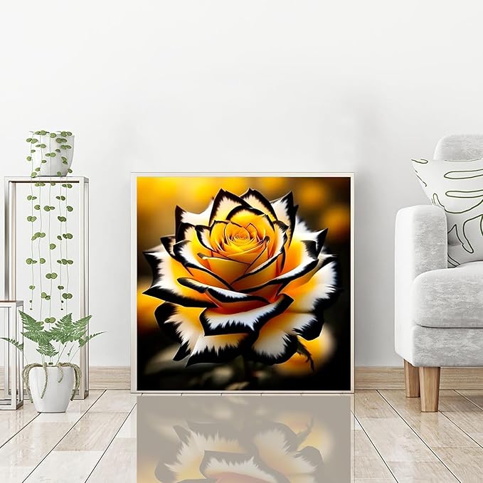igoodom Diamond Art Kits for Adults, Flower Diamond Painting Kit, Full Drill Round Yellow Flower Diamond Art Kits, DIY Gem Art and Crafts for Home Wall Decor Gift 14x14inch