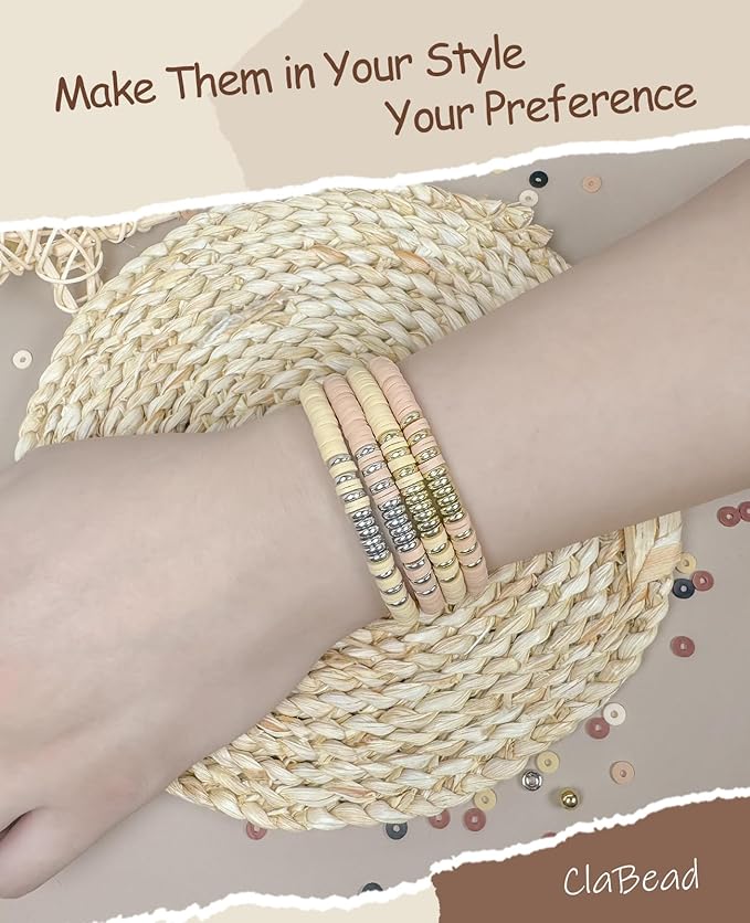 ClaBead Bracelet Making Kit 3200Pcs, Clay Beads Bracelet Kit with Gold Beads and Sliver Beads (Earth Tone)