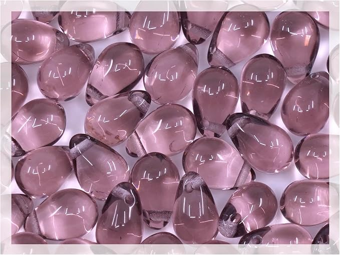Czech 50-Piece Glass Beads, 6x9mm, Teardrop Transparent Purple Amethyst (20030)