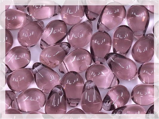 Czech 50-Piece Glass Beads, 6x9mm, Teardrop Transparent Purple Amethyst (20030)