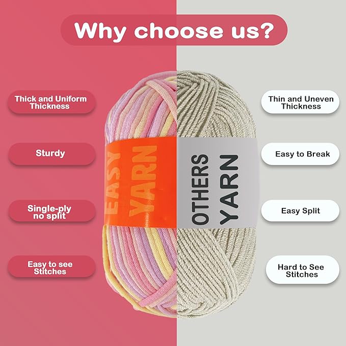 3.5Oz/120yds Beginner Easy Yarn for Crocheting and Knitting;Worsted-Weight Medium #4;Cotton Blend Yarn for Beginners Amigurumi DIY(Macaron,1 Skein)