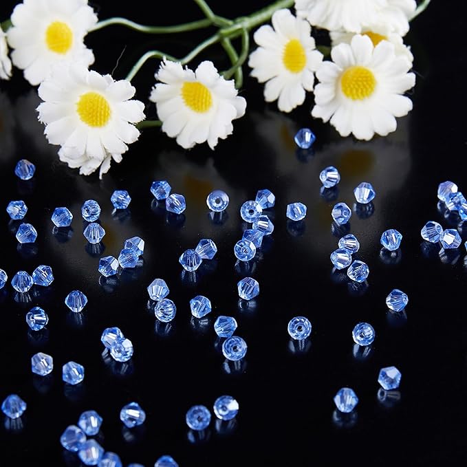 laopottbeads 1100pcs 4mm bicone crystal glass beads for jewelry making, sparkling mini beads for suncatchers, diy bracelets & craft projects(light blue)