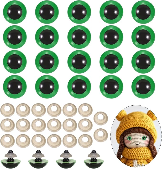 PATIKIL 22mm Safety Eyes, 20Pcs Realistic Doll Crocheting Safety Eyes with Washers for Decor Crochet Accessories Dolls Craft Halloween, Green
