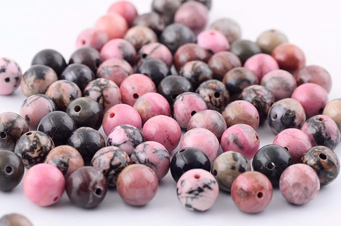 Natural Stone Beads 100pcs 8mm Black Stripe Rhodonite Round Real Stone Beading Loose Gemstone Hole 1mm DIY Charm Beads for Bracelet Necklace Earrings Jewelry Making (Black Stripe Rhodochrosite, 8mm)