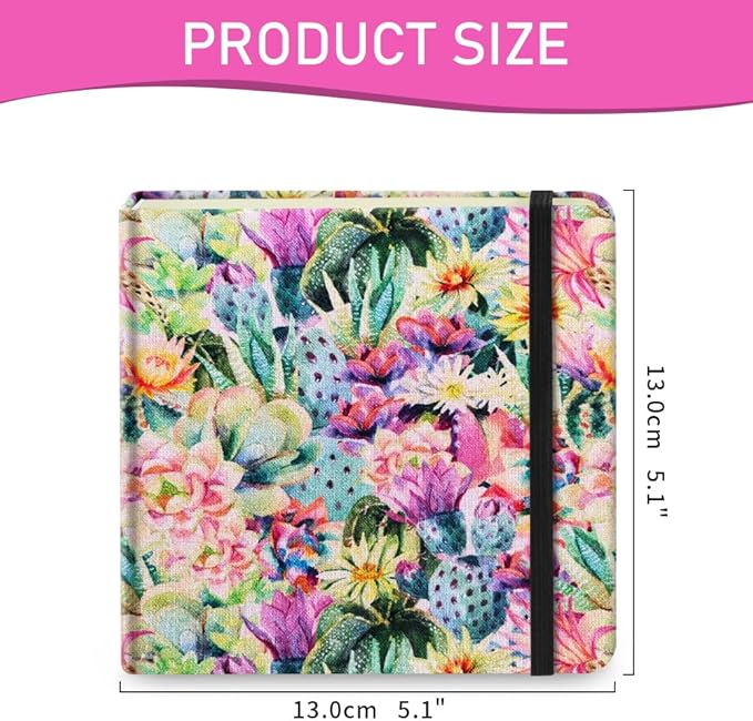 Mifuner Small Square 5x5 80gsm Mini Notebooks Blank Pages Sketchbooks Travel Journal Pocket Hardcover Paint Writing Notebook Blank Diary Memo Planner Sketchbook Fabric Cover, Cactus Flower