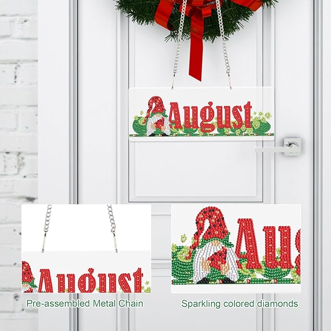 Diamond Painting Kits Hanging Pendants, DIY Wreath Crystal Rhinestone Wreath Kits, Colored Imitation Art Point Crystal Diamond Art Window Pendants Home Garden Wall Door Festival Gifts (August)