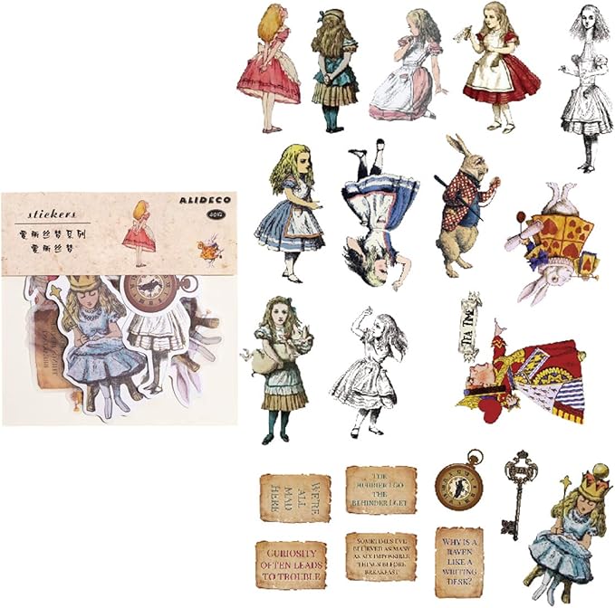 Alideco 80Pcs Vintage Scrapbooking Stickers Packs Kawaii Alice Scrapbook Supplies Funny Aesthetic for Adult Stickers for Girls Journaling Assorted Phone