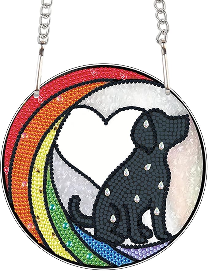 DIY Diamond Painting Sun Catcher Hanging Sign Dog, Pet Memorial Diamond Art Window Ornament Kit for Adults, Colorful Gem Art Craft Kit for Home Wall or Door Decoration