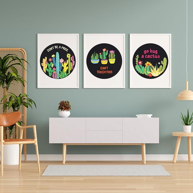 Louise Maelys Funny Cactus Embroidery Kits for Beginners,Cross Stitch Kit for Adults,Starters DIY Needlepoint Including Plant Pattern,Hoop,Instruction and Threads