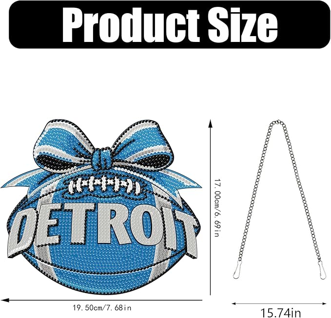 Rertcioph Football Diamond Art Hanging Kit for Adults, DIY Acrylic 5D Diamond Painting Hanging Ornament for Detroit Home Wall Decor and Gift
