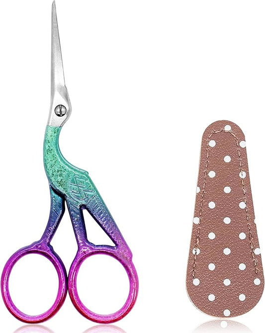 BIHRTC 4.5Inch Small Sewing Crochet Scissors Sharp Tip Stainless Steel Scissors with Leather Cover for Threading Needlework Cutting Sewing Handcraft Craft Art Work