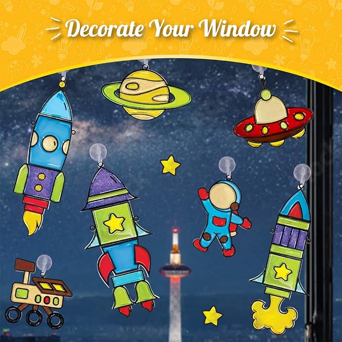 imagimake window art for kids - rocket | suncatcher kits for boys, arts and crafts for ages 5-7 | toys for boys & girls ages 6-8-10-12 | birthday gifts for 5 6 7 8 9 10 11 12 years old boys & girls
