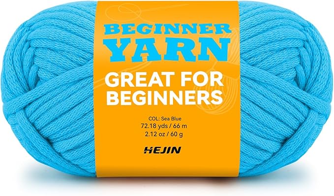 60g Sea Blue Yarn for Crocheting and Knitting;66m (72yds) Cotton Yarn for Beginners with Easy-to-See Stitches;Worsted-Weight Medium #4;Cotton-Nylon Blend Yarn for Beginners Crochet Kit Making