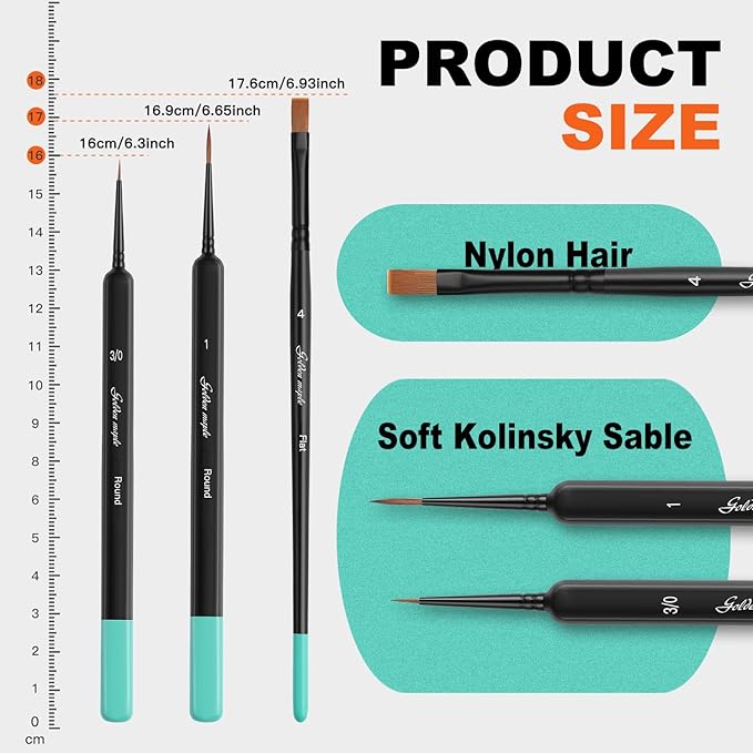 Kolinsky Sable Miniature Paint Brushes-Golden Maple 3pcs Detail Paint Brushes Drybrush for Acrylic Watercolor, Small Fine Detail Paint Brush Set Use for Mini Paints,Paint by Number, Miniature Painting
