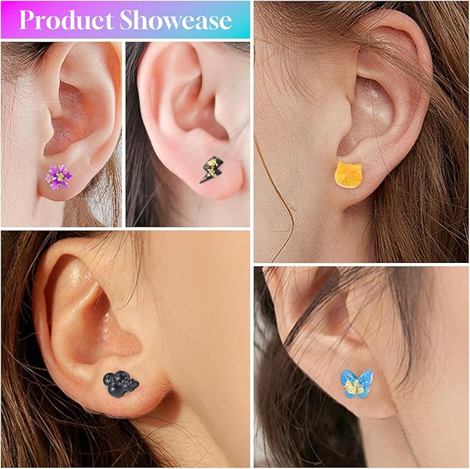 Epoxy Resin Molds Jewelry, Small UV Resin Molds Silicone Kit with Earring Backs & Ring Settings Accessories, DIY Mini Silicone Moulds for Earrings, Pendants, Rings, Necklace & Keychains Art Crafting
