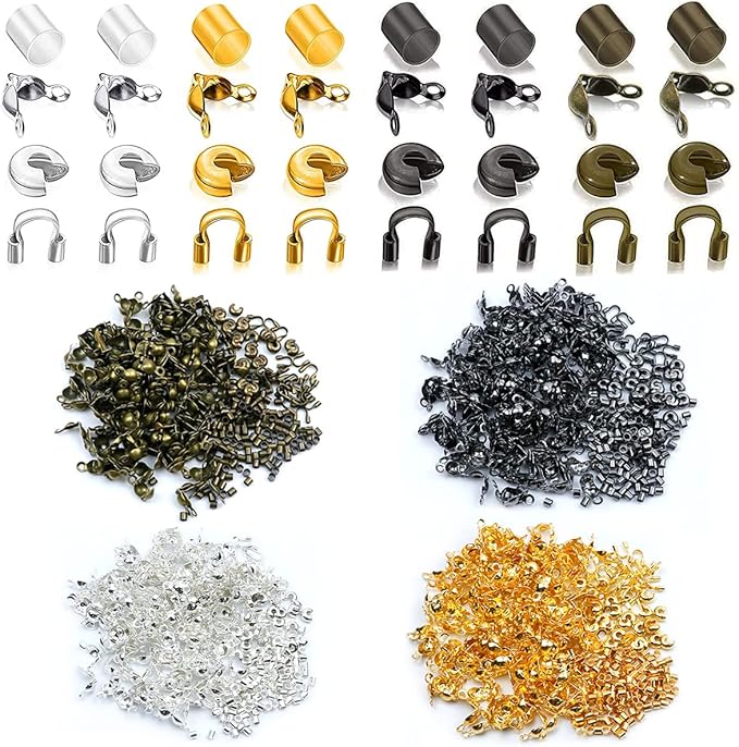 1400 Pieces Brass Tube Crimp Beads Wire Guardians Crimp Bead Knot Covers Bead Tips Knot Covers for DIY Bracelets Necklaces Jewelry Making Crafts Supplies