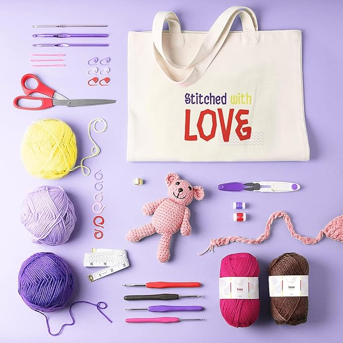 crochet kit for beginners adults and kids, 113 piece knitting & crochet supplies, 1500 yards assorted yarn, 21 ergonomic hooks, plus many accessories – beginner crochet kits ideal for amigurumi