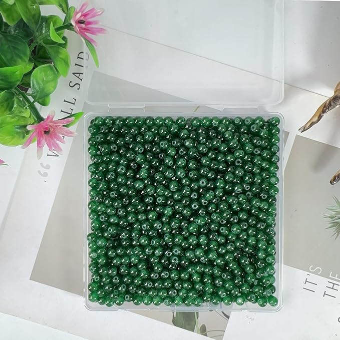 6mm Round Glass Beads for Jewelry Making, 900Pcs Glass Seed Beads for Bracelets, DIY Crafts (Dark Green)