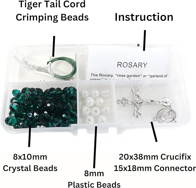 Linpeng Rosary DIY Kit, Catholic Prayer Beading Necklace Making Supplies, First Communion Gifts, Green, 1 pk