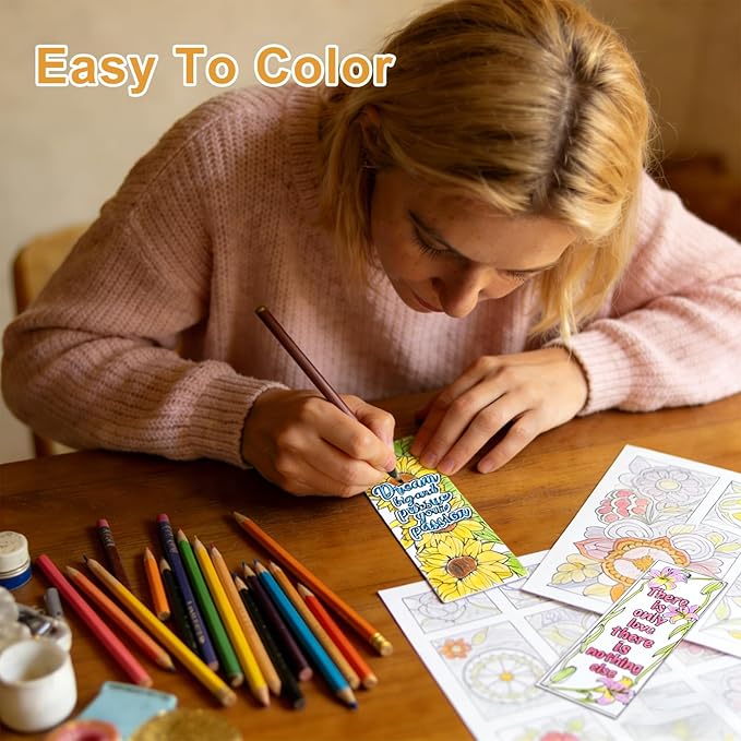 60 PCS Inspirational Quotes Coloring Bookmarks, DIY Coloring Book Markers Motivational Reading Page Holder for Students, Color Your Own Bookmark for Class Gifts, Kids, Adults, Teachers, Book Lovers