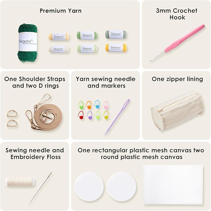 Noocro Crochet Kit for Cylindrical Bucket Bag, Purse, Complete DIY Kit with Detailed Instructions, Video Tutorials, for Beginners with Basic Crochet Knowledge or Intermediate and Advanced Crocheters
