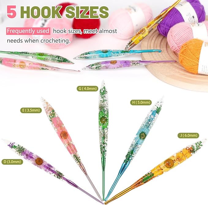 Aeelike Crochet Hooks Set, 3.0mm-6.0mm Ergonomic Crochet Hooks with Long Floral Handle-Super Shinny and Unique for DIY Crfats Blnaket Sweaters, Ideal & Beautiful Gifts for Mothers Crocheting Lovers