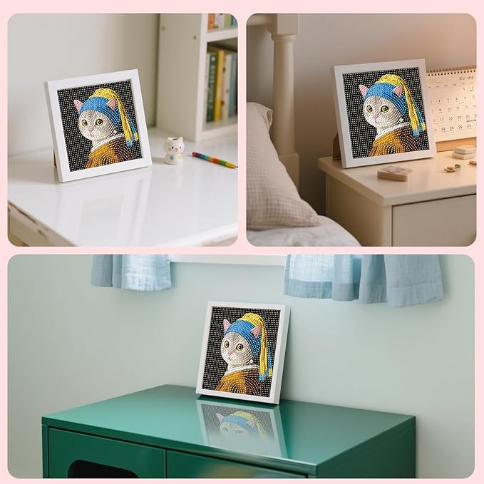 FlyingMage 5D Diamond Art Painting Kits with Wooden Frame, Cute DIY Diamond Art Mosaic Kits for Adults Women Teen, Kawaii Diamond Crafts Arts Full Drill Diamond Dots (Black+Yellow Pearl Earring)
