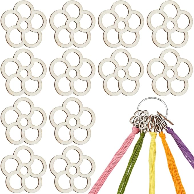 GORGECRAFT 100Pcs Flower Wood Thread Embroidery Floss Organizer Chips 1.54x1.5 Inch Cross Stitch Board Card Bobbins Holder with Floss Ring for Cross Cotton Thread Craft DIY Sewing Storage
